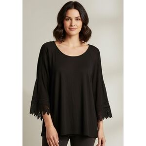 Cato Crochet Bell sleeve top Black Size XL